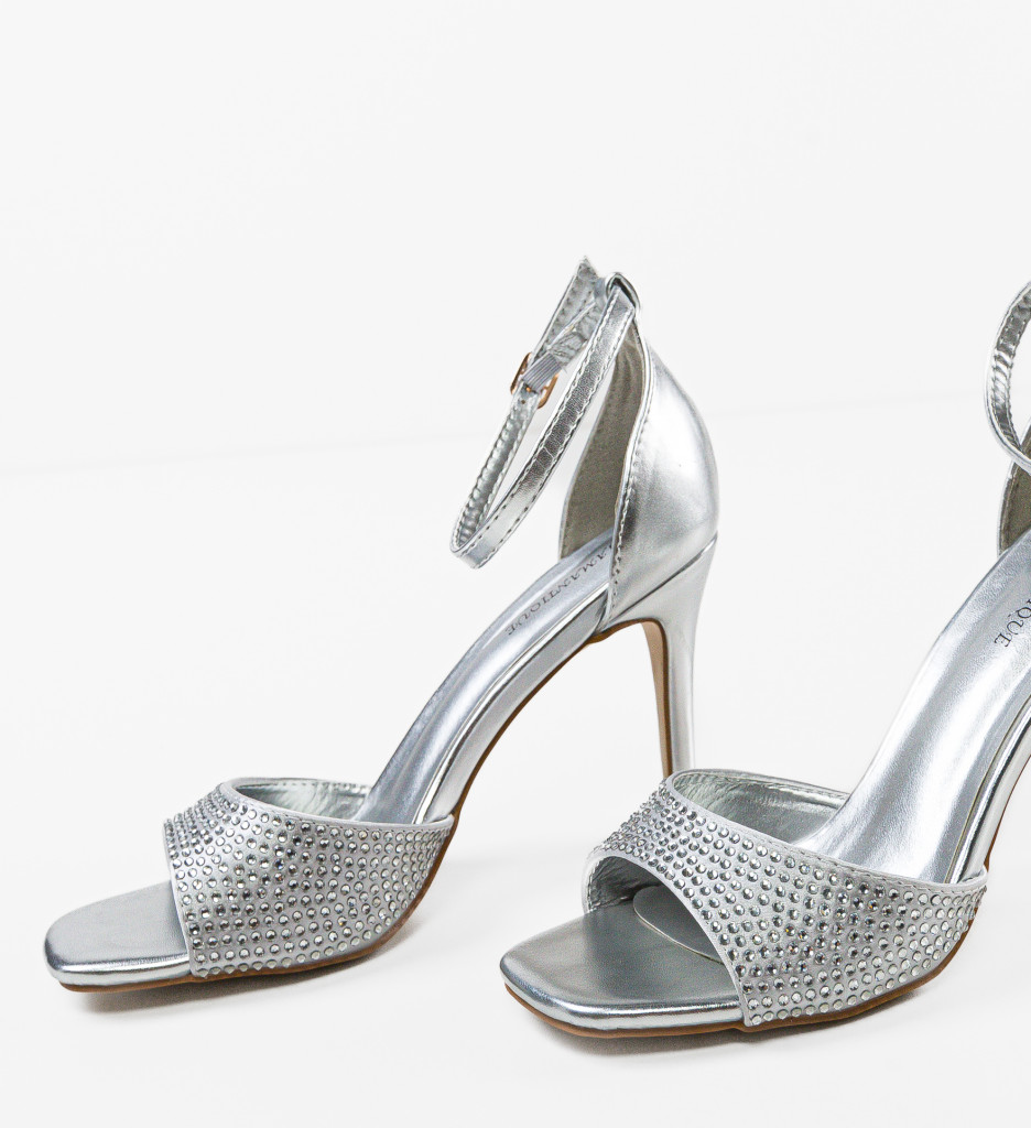 Sandale Toc Liron Argintii | Eleganță Modernă - imagine 8