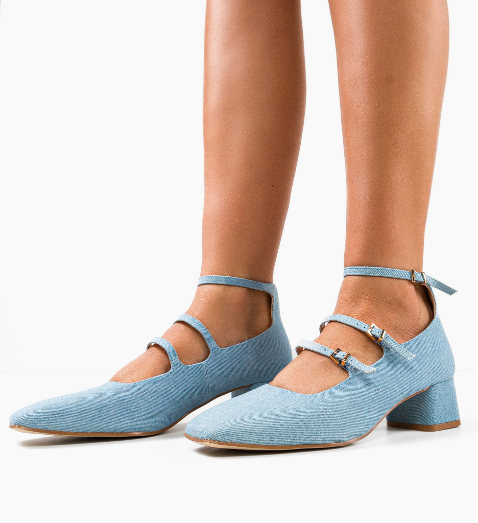 Pantofi dama Jona Albastri cu Toc Eleganți - imagine 2