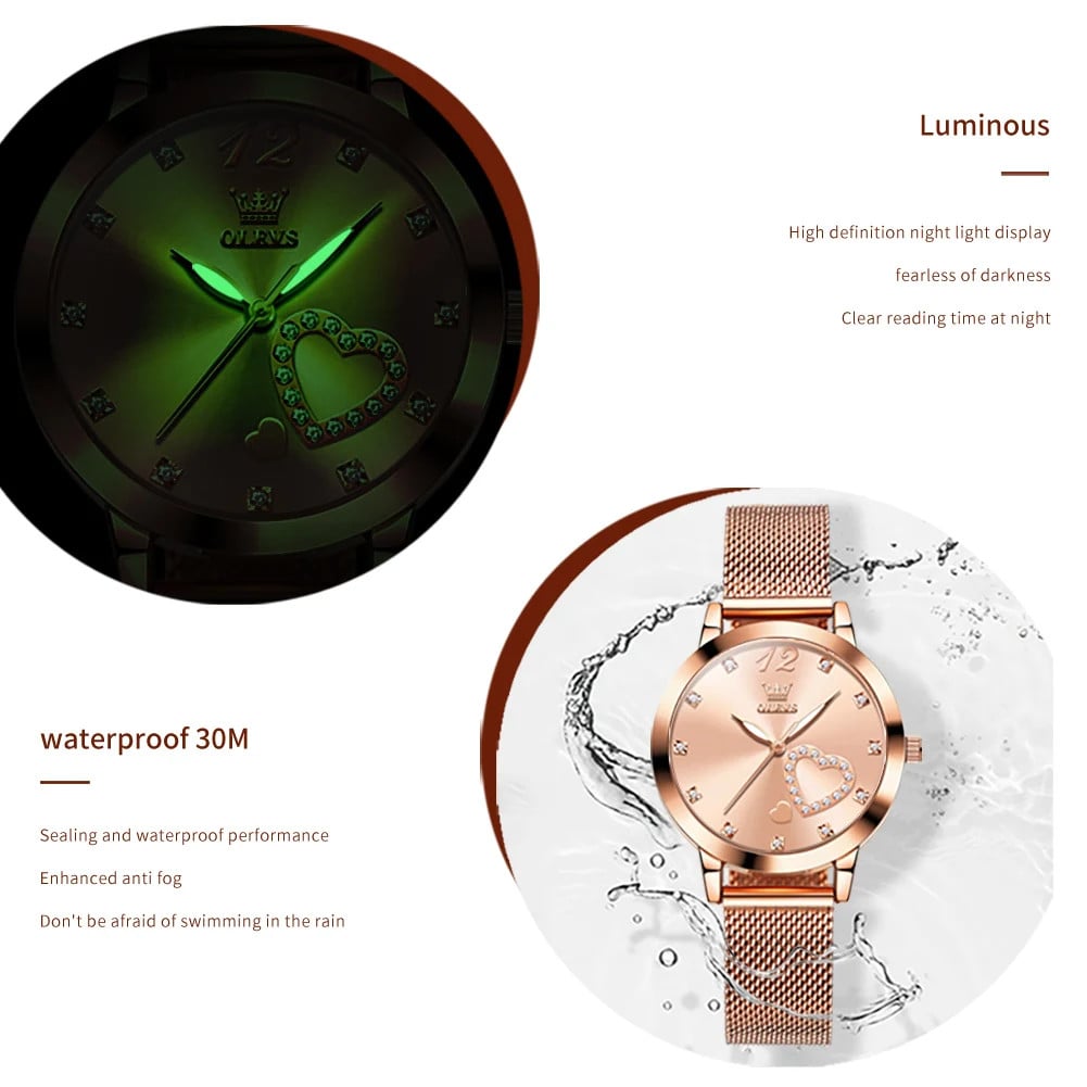 Ceas Dama Olevs Rose Gold cu Cadran Verde - imagine 4