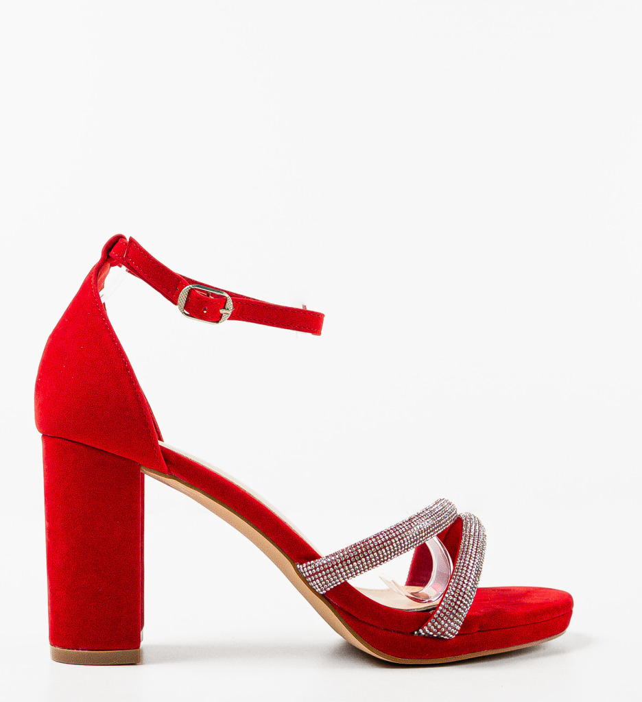 Sandale Dama Carter Rosii cu Toc Elegant - imagine 3