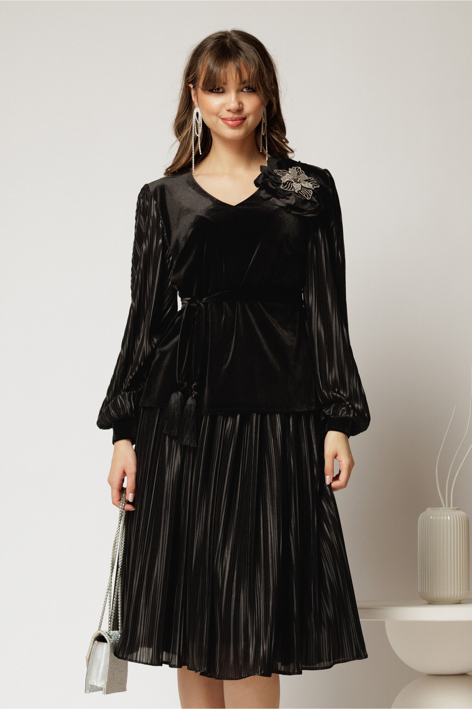 Compleu 2 Piese Catifea și Satin Eleganță Maximă