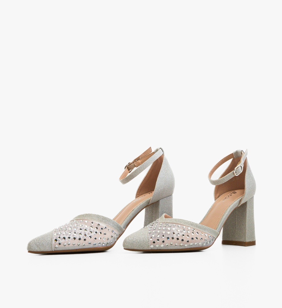Pantofi Nanarys Argintii cu Toc Eleganți - imagine 3