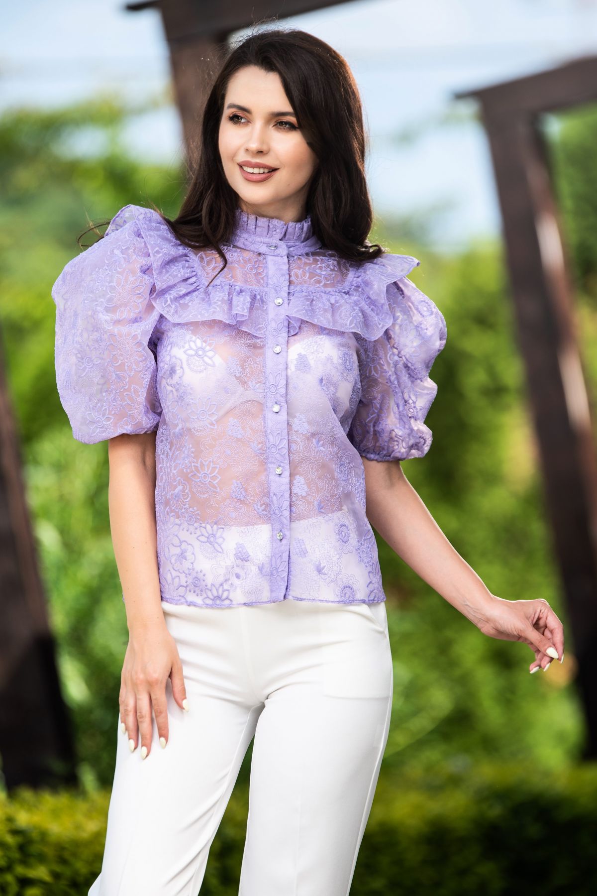 Cămașă Organza Brodată Lila | Inpuff basic
