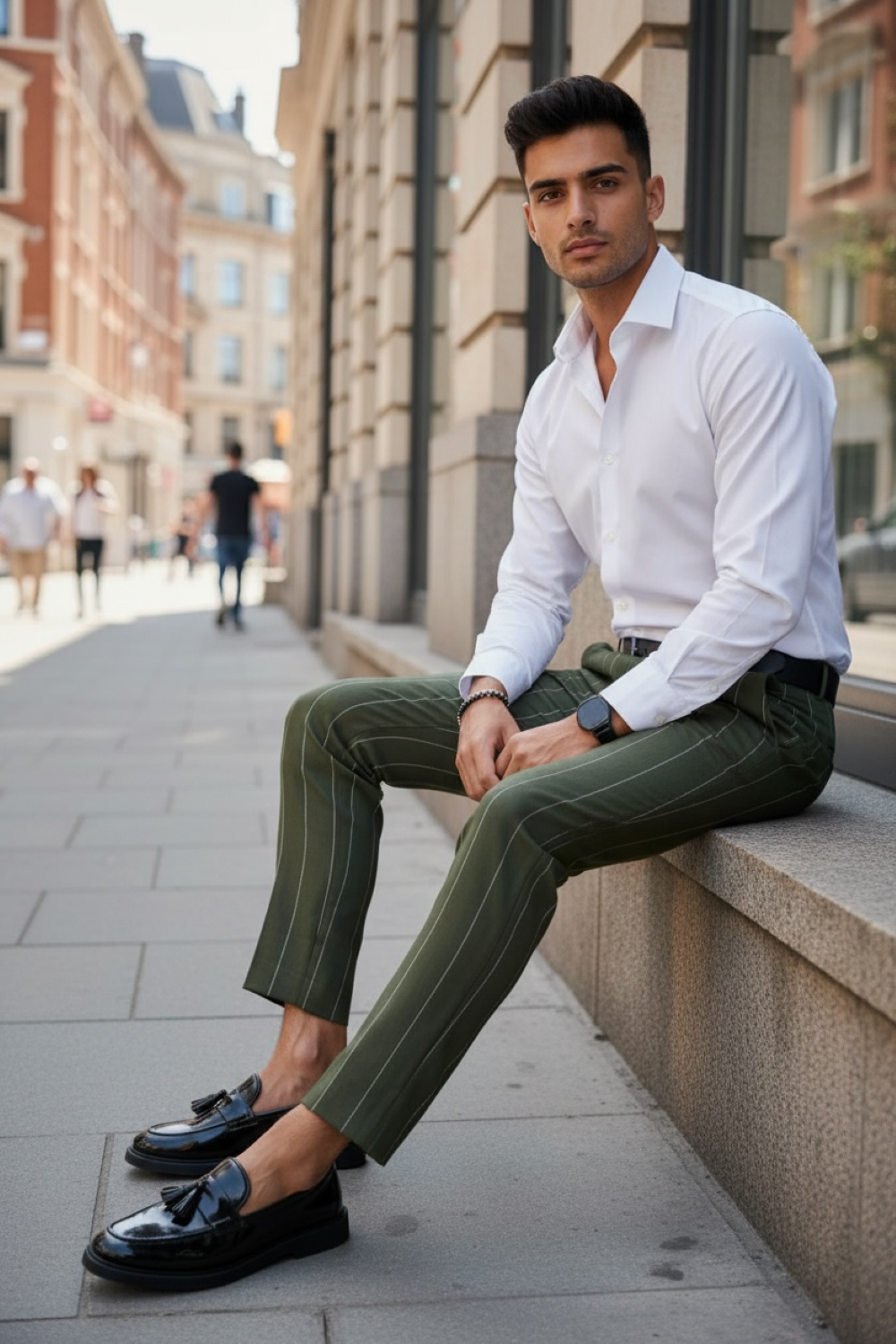 Pantaloni Casual Barbati Kaki Regular Fit - imagine 2