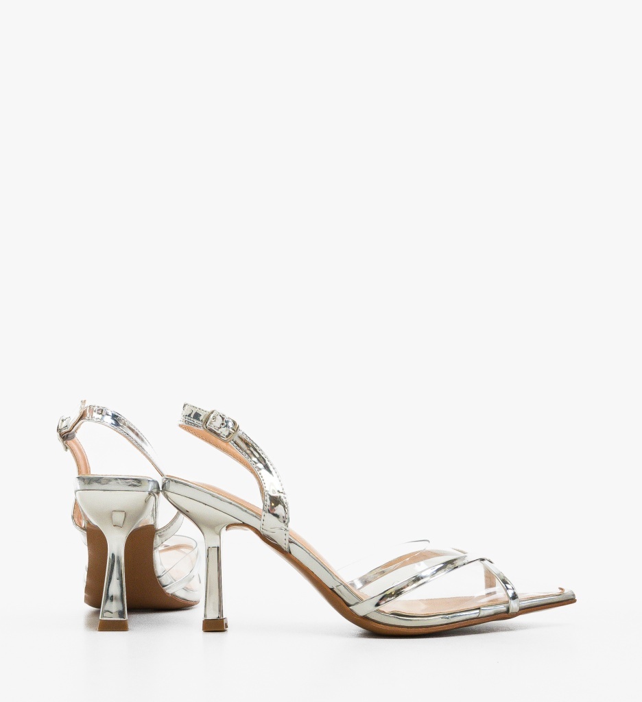 Pantofi dama April Argintii eleganți cu toc - imagine 3