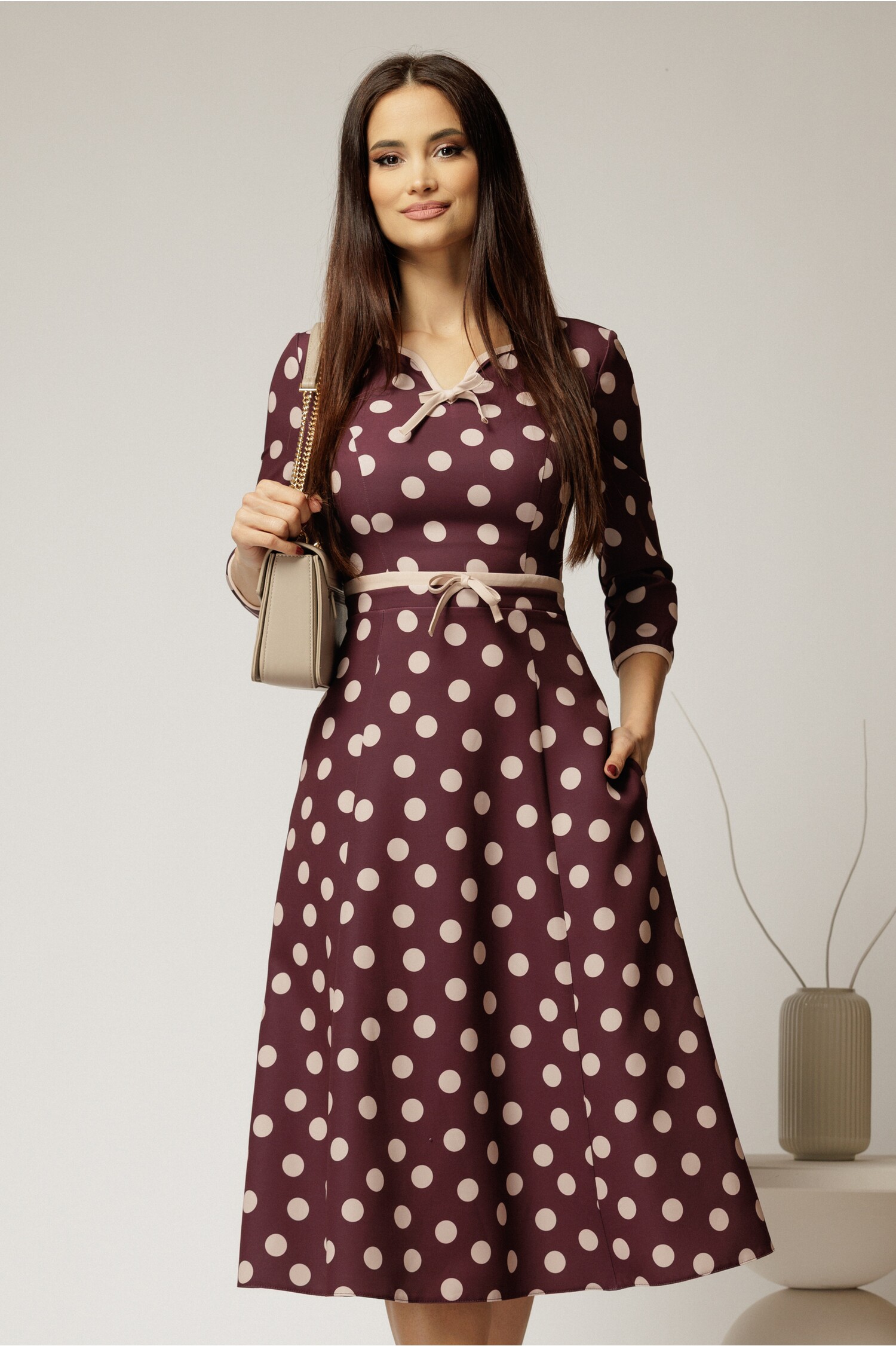 Rochie DY Fashion Bordo cu Buline Eleganta