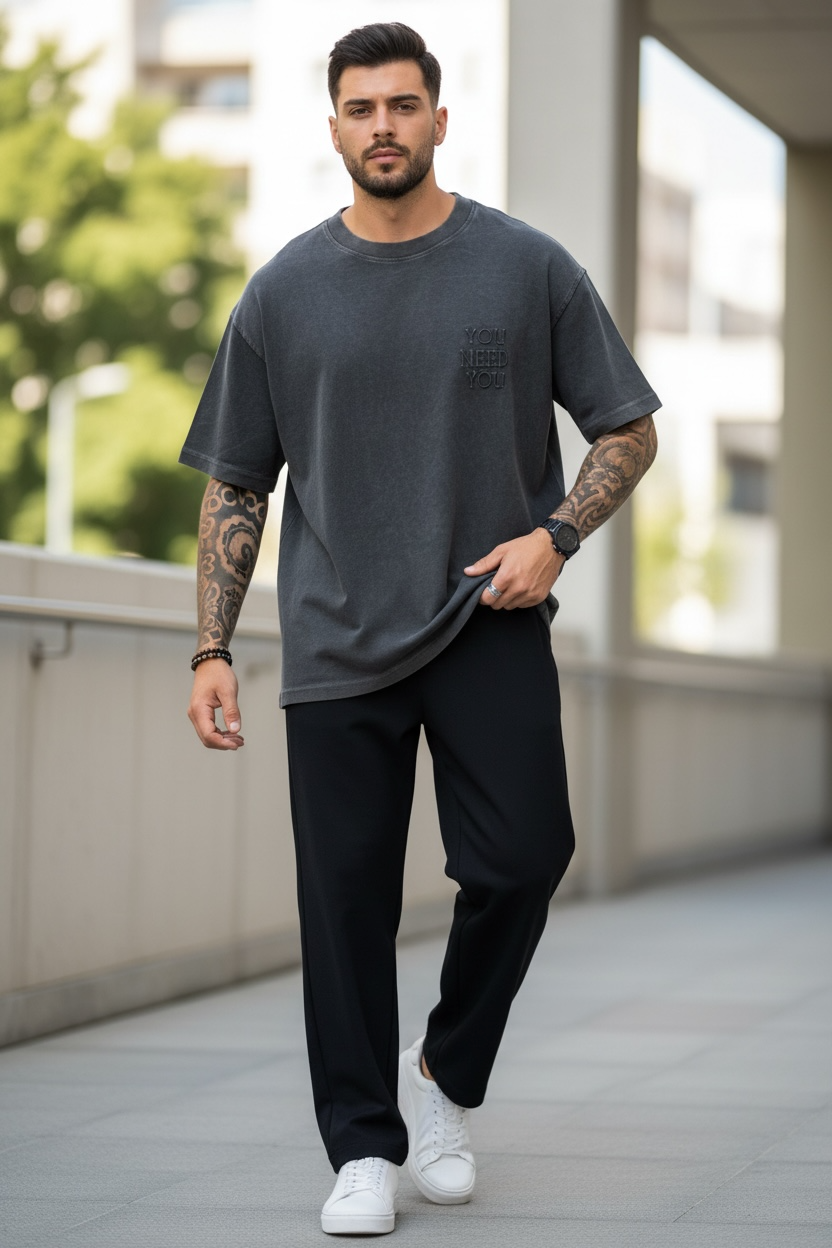 Tricou Barbati Gri Oversize Premium Y007