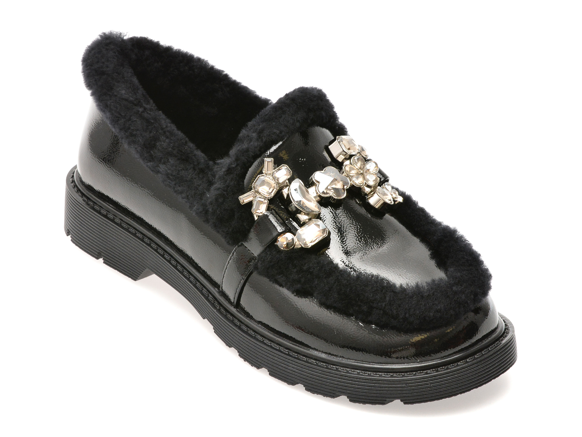 Mocasini EPICA negri din piele lacuită - Eleganță