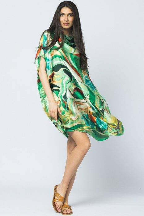 Poncho Plajă Shopika Mătase Trandafiri Verde