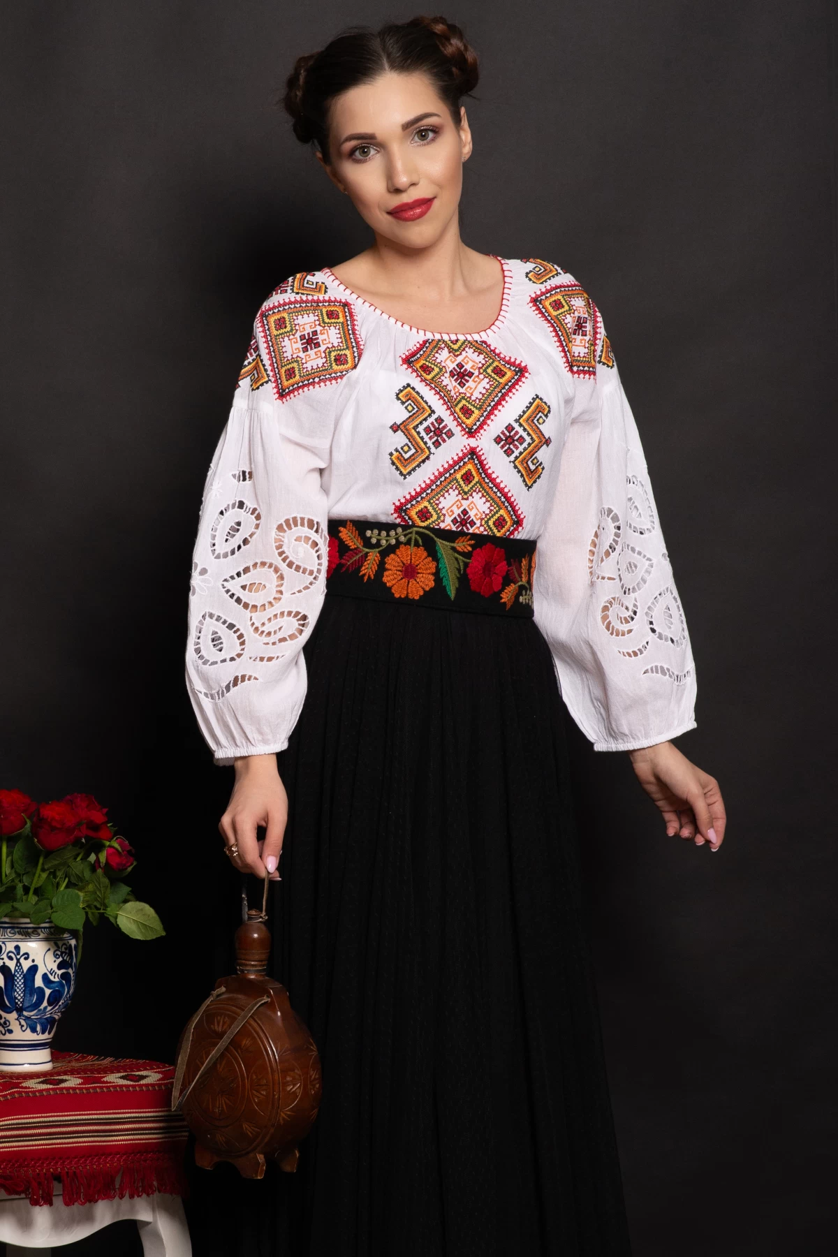 Brâu Dama Tradițional cu Flori Brodate | Traditional