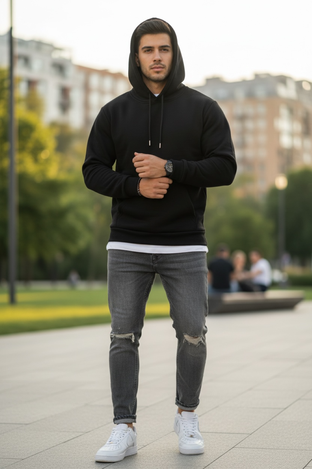 Hanorac Barbati Slim Fit Negru Casual