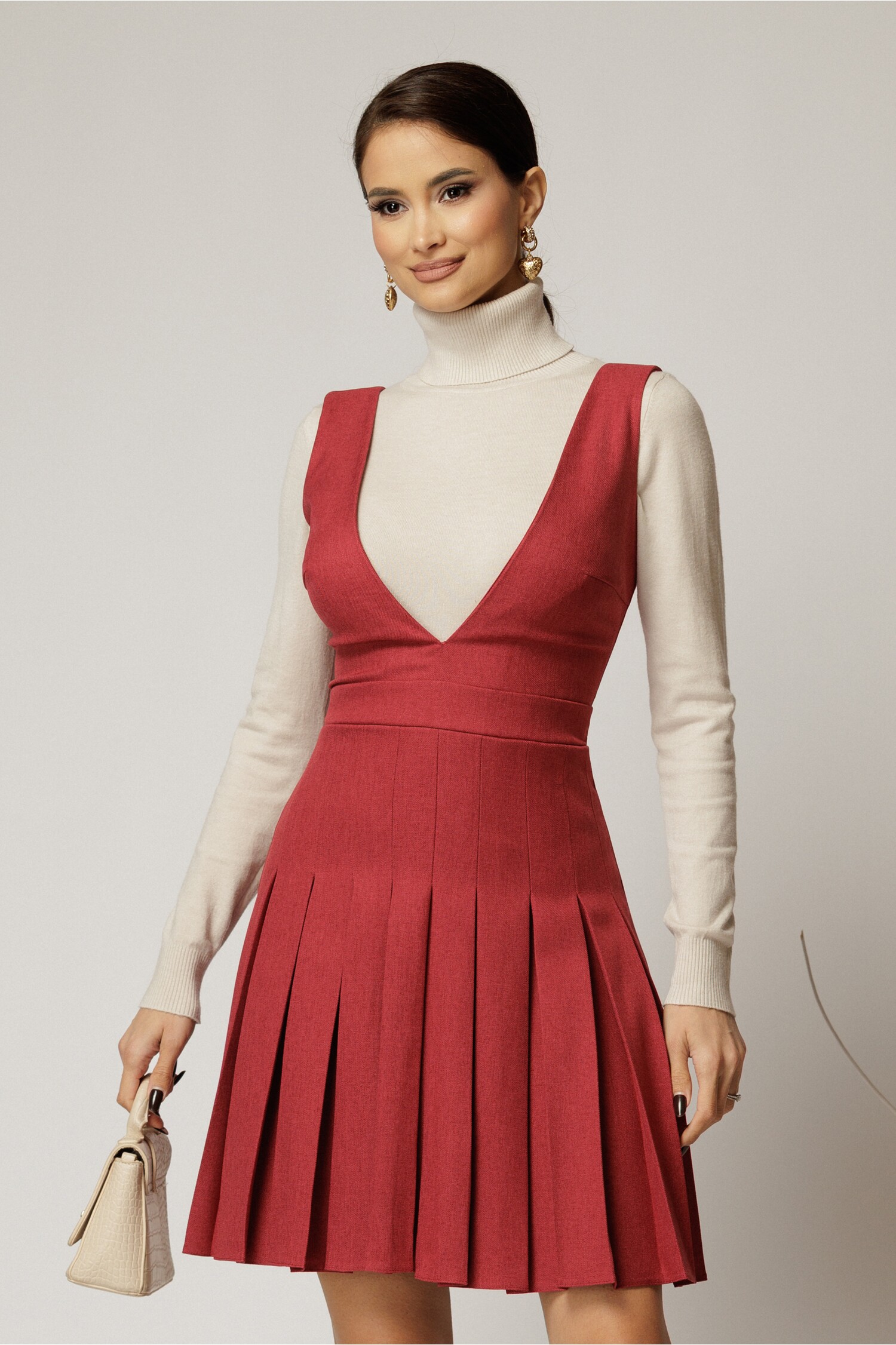 Sarafan DY Fashion rosu elegant cu pliuri