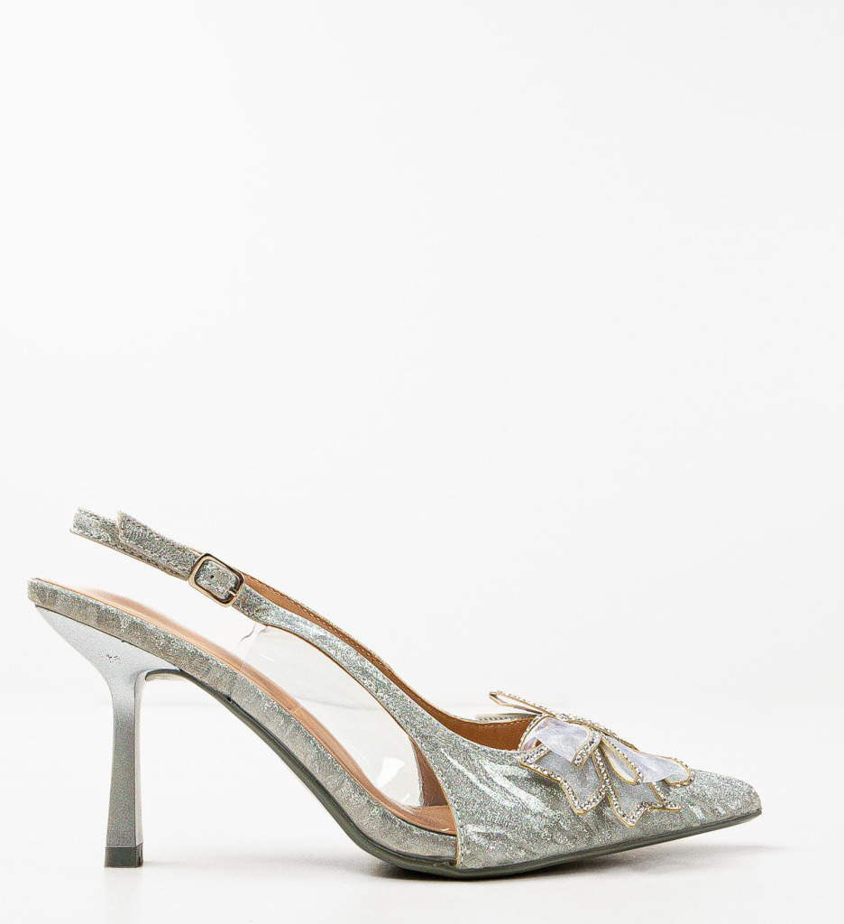 Pantofi Dama Argintii cu Toc Eleganți - imagine 6
