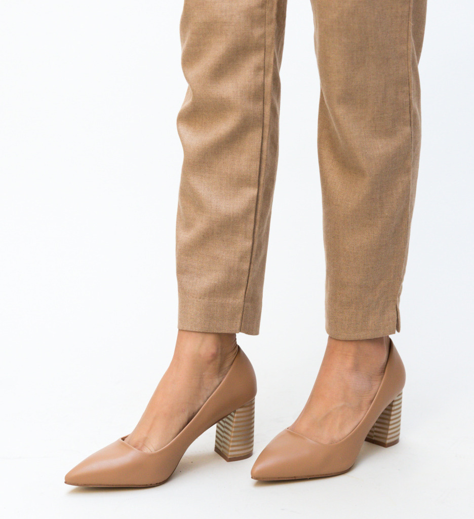 Pantofi Jaylen Bej cu Toc Eleganți - imagine 6