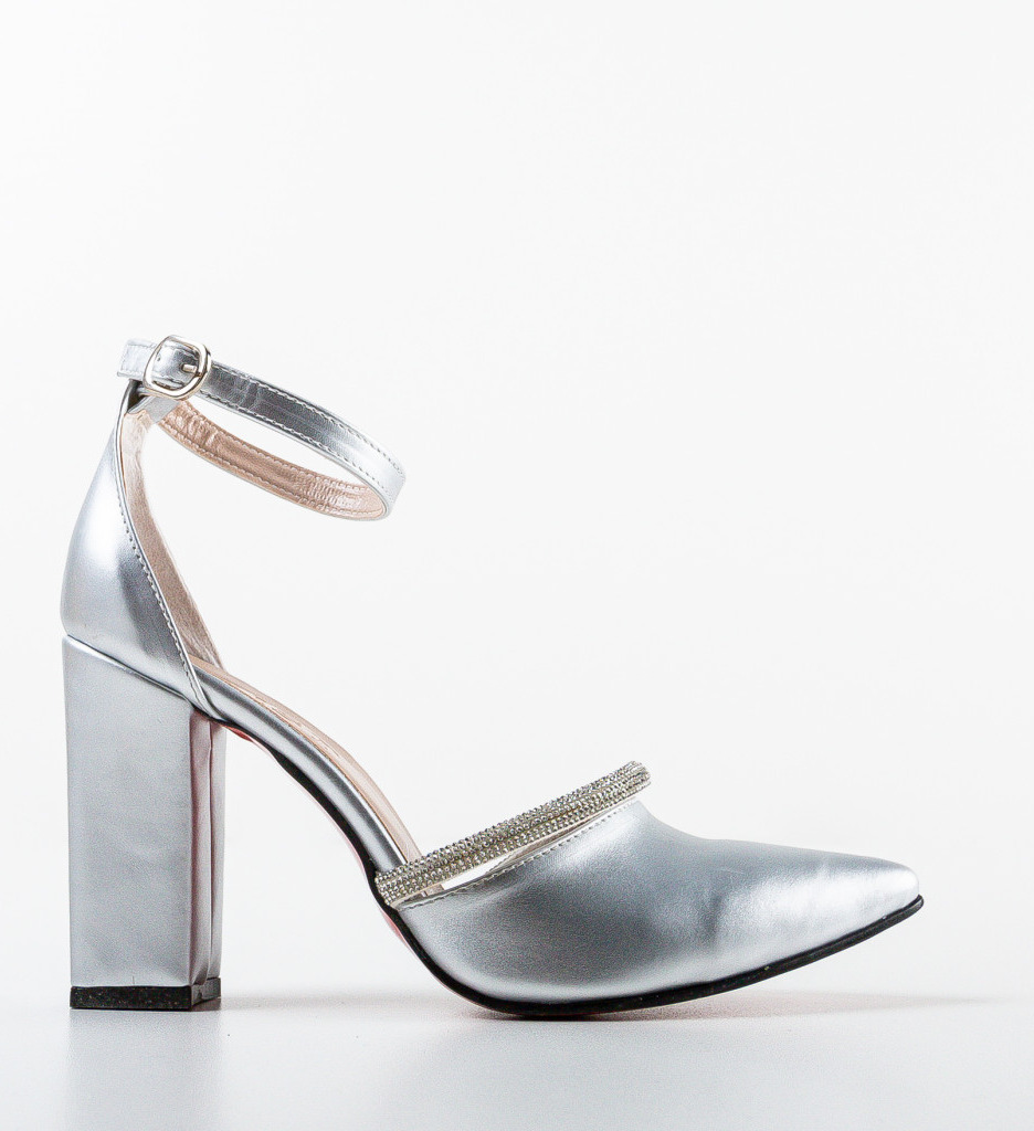 Pantofi Dama Yanaba Argintii cu Toc Eleganți - imagine 4