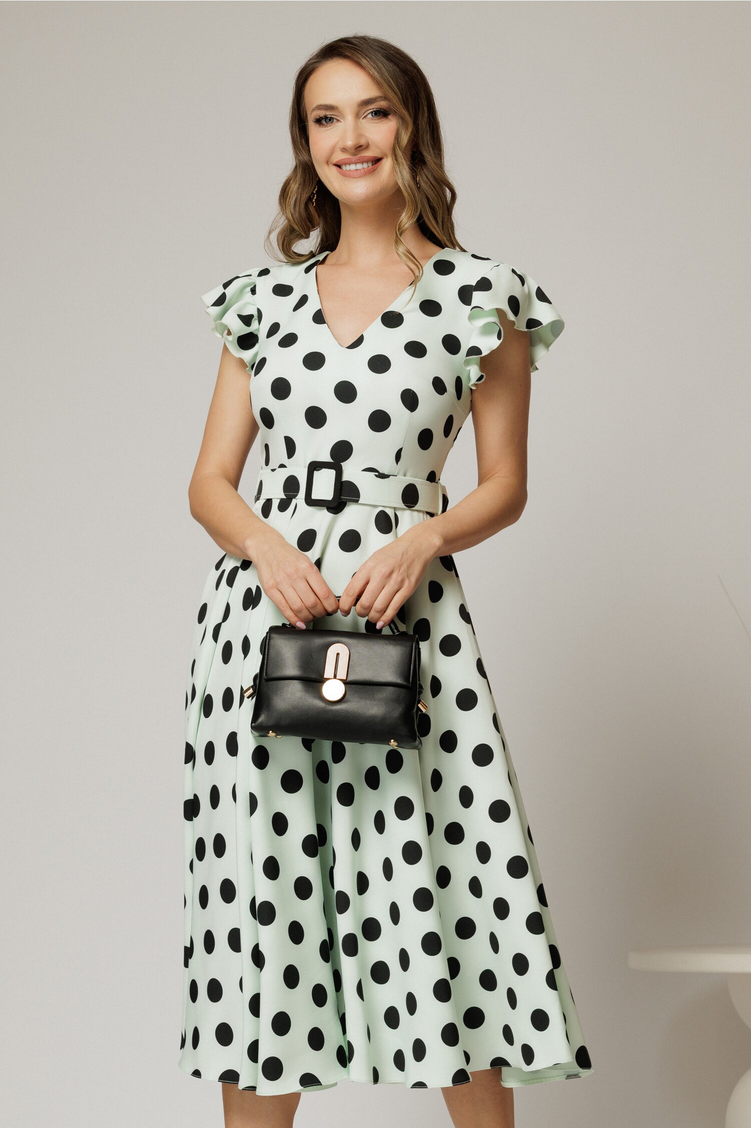 Rochie DY Fashion Bleu Menta cu Buline și Curea