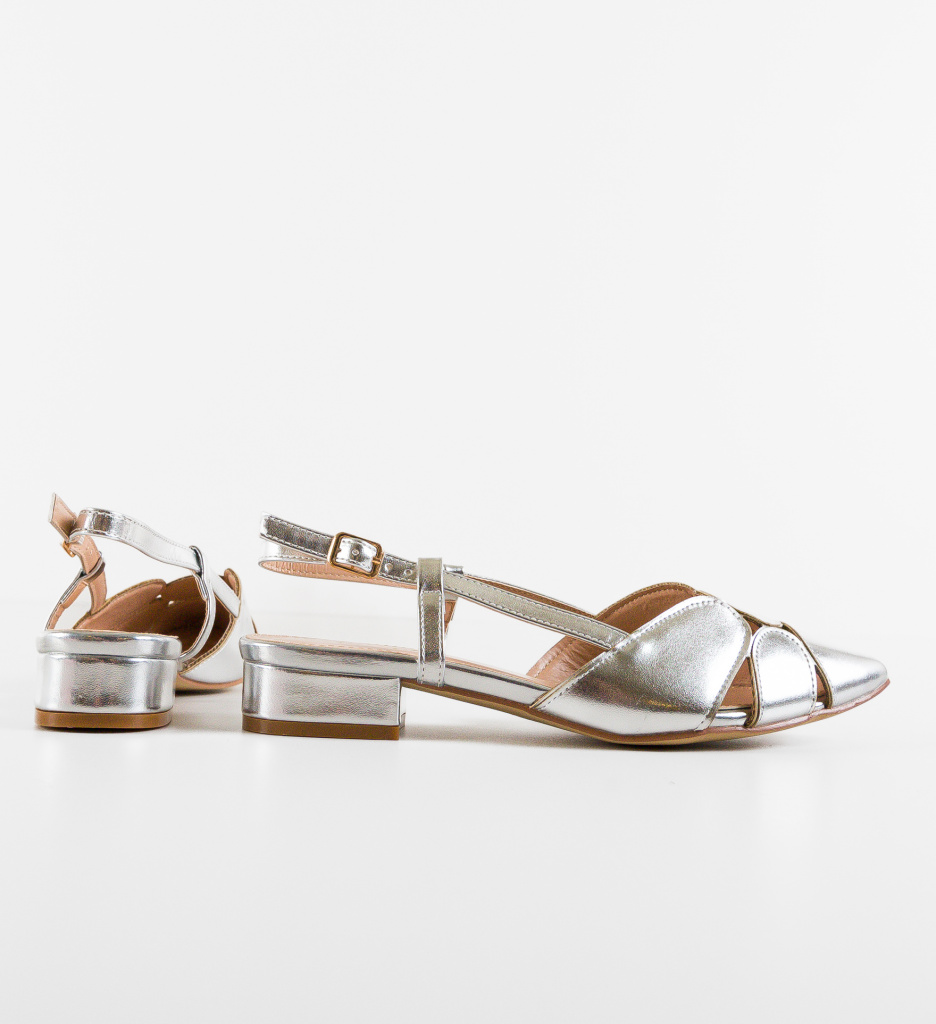 Pantofi Dama Xquenda Argintii cu Toc Elegant - imagine 4