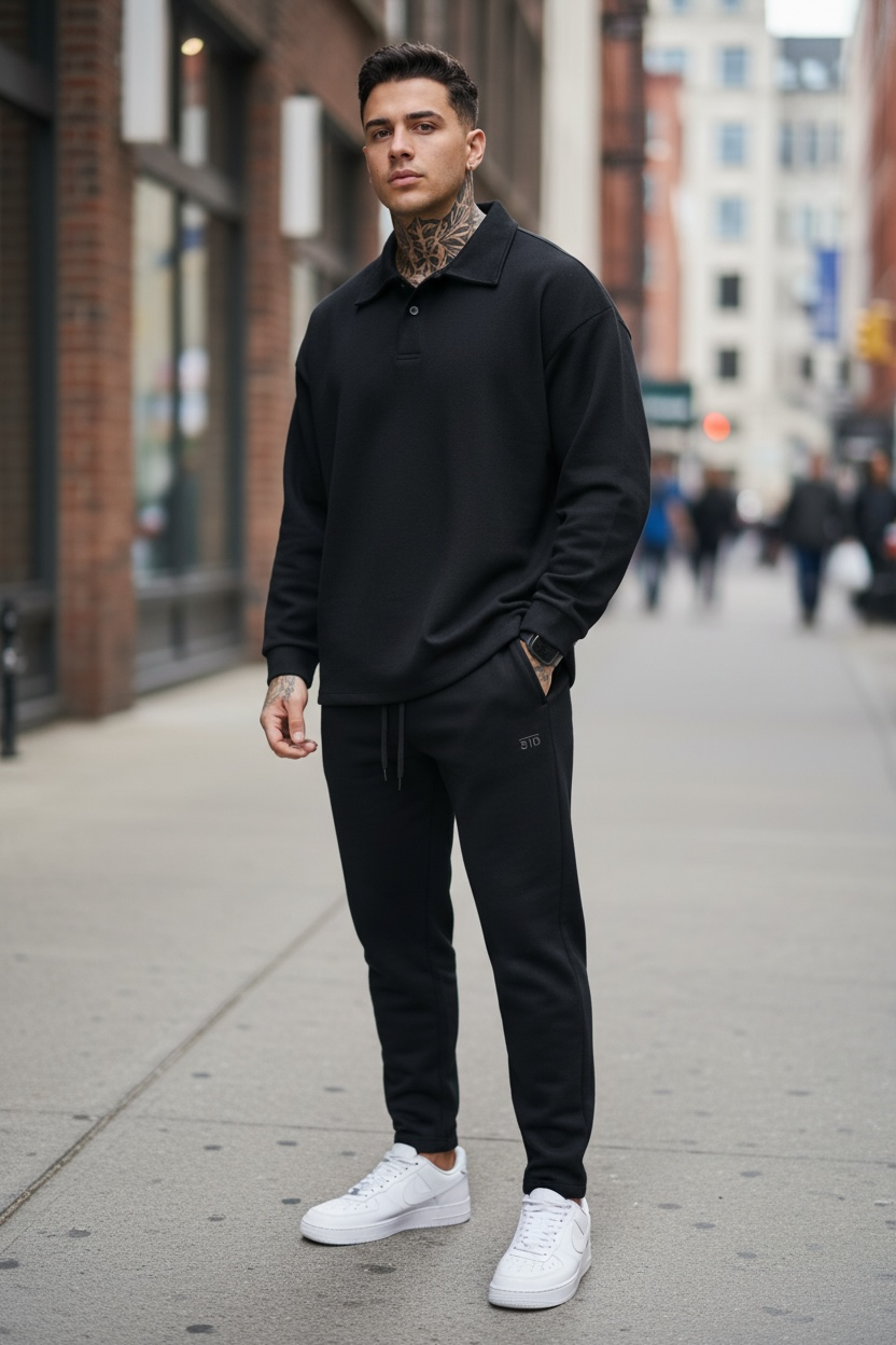 Trening Barbati Slim Fit Negru, Premium