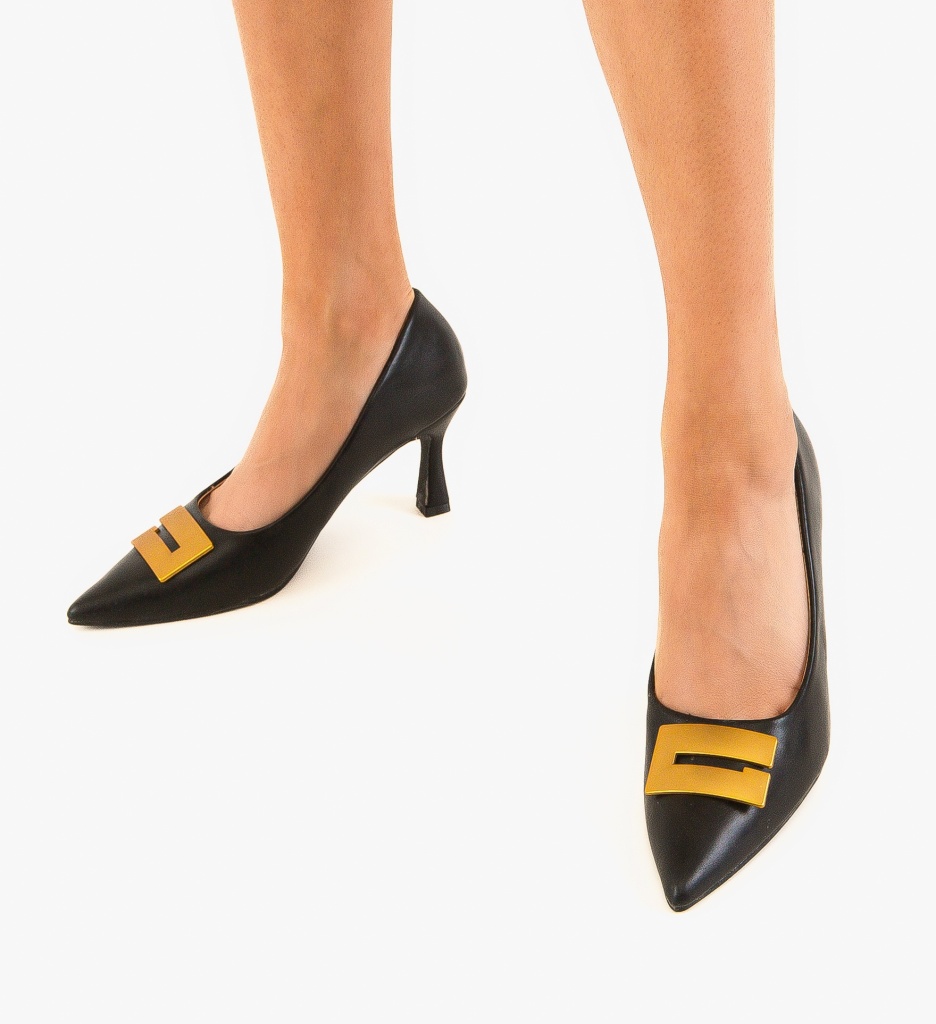 Pantofi Jaxy Negri Eleganți cu Toc - imagine 9