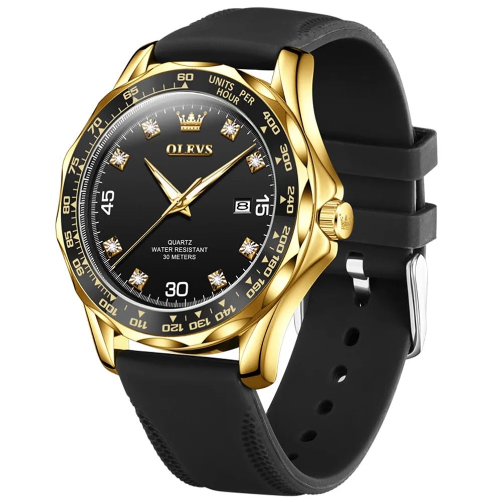 Ceas Olevs CS1623 Negru-Auriu Silicon