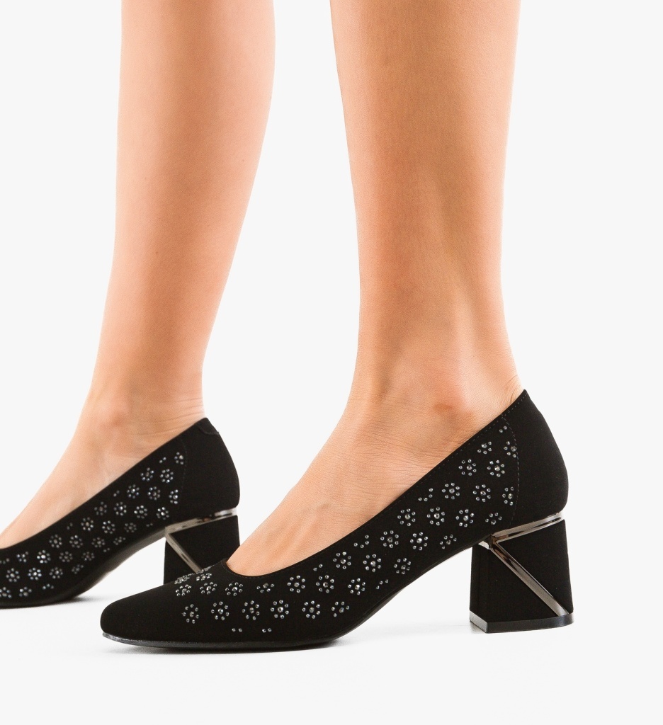 Pantofi dama Margret Negri Eleganți cu Toc - imagine 4