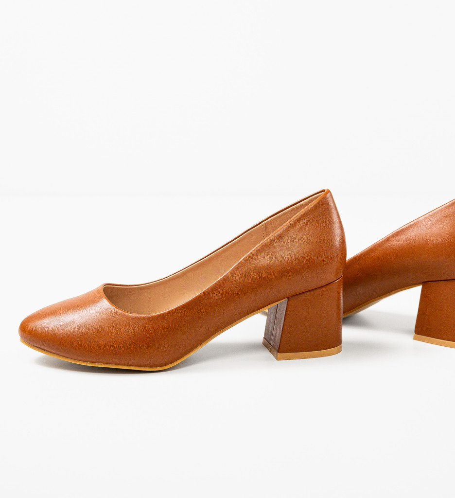 Pantofi dama Cobb Camel cu toc elegant - imagine 9