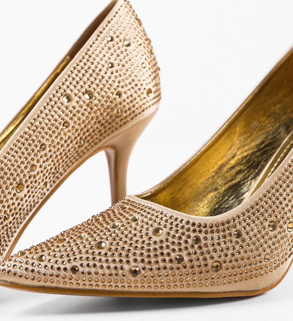Pantofi Dama Frazer Aurii Eleganți cu Toc - imagine 7