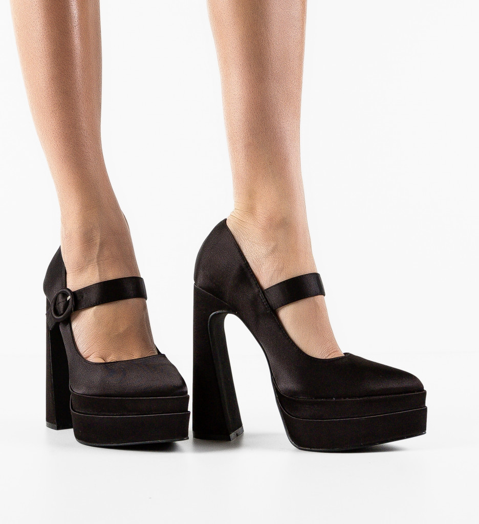 Pantofi Fobol Negri Eleganți cu Toc - imagine 5