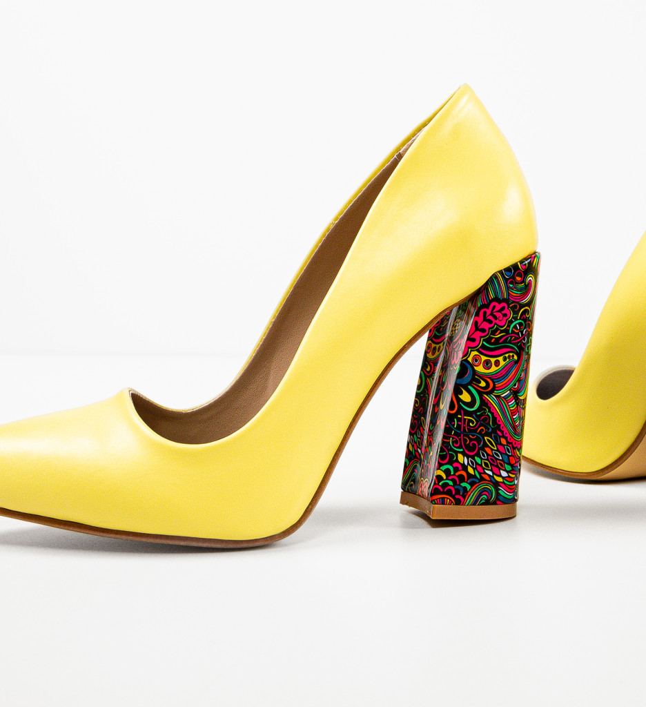 Pantofi Dama Monina Galbeni cu Toc Eleganți - imagine 5