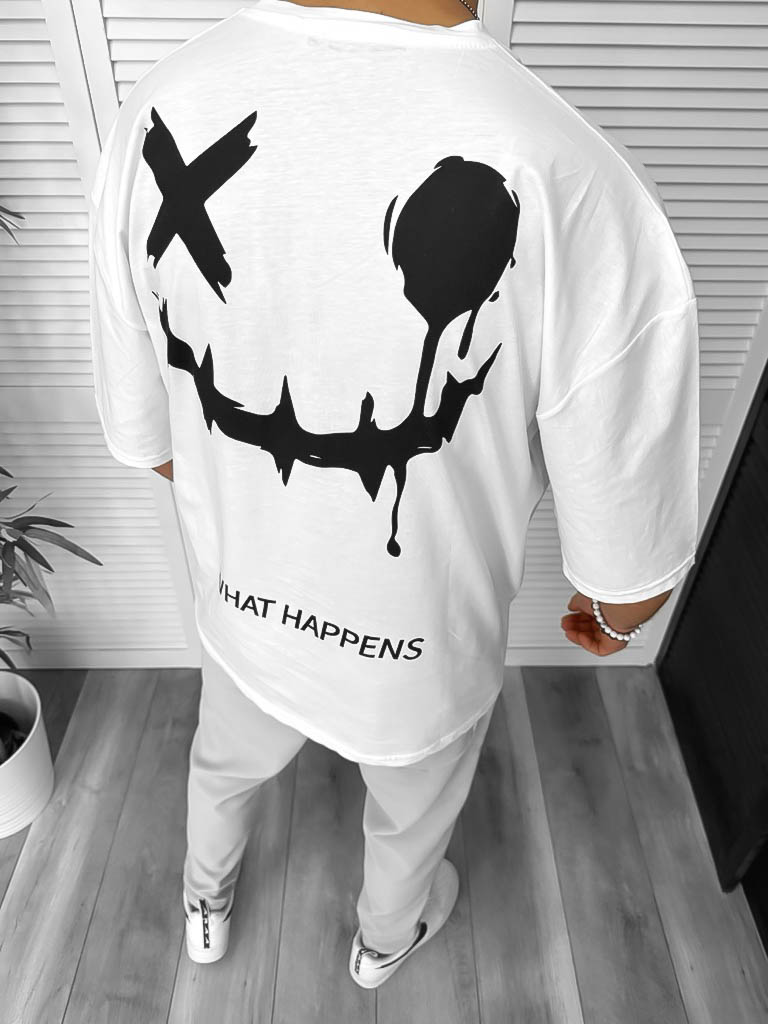 Tricou Barbati Alb Oversize cu Imprimeu Spate