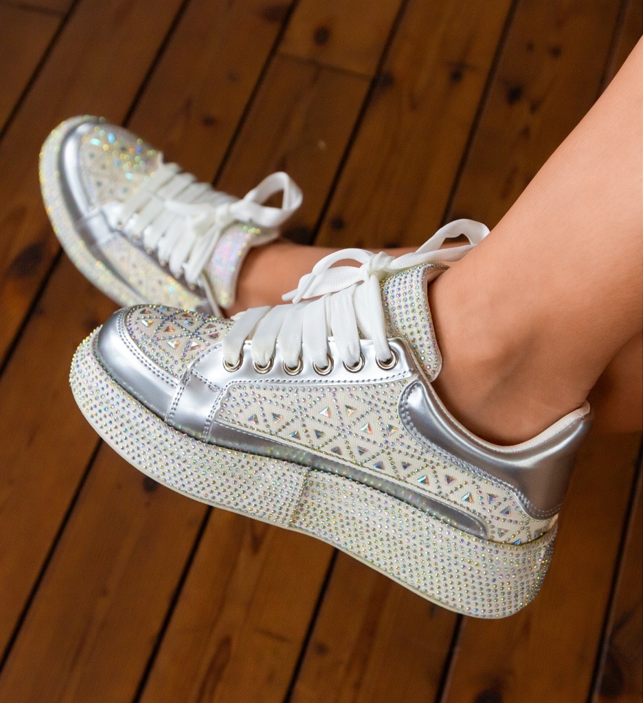 Sneakers Dama Trente Argintii | Sport & Eleganta