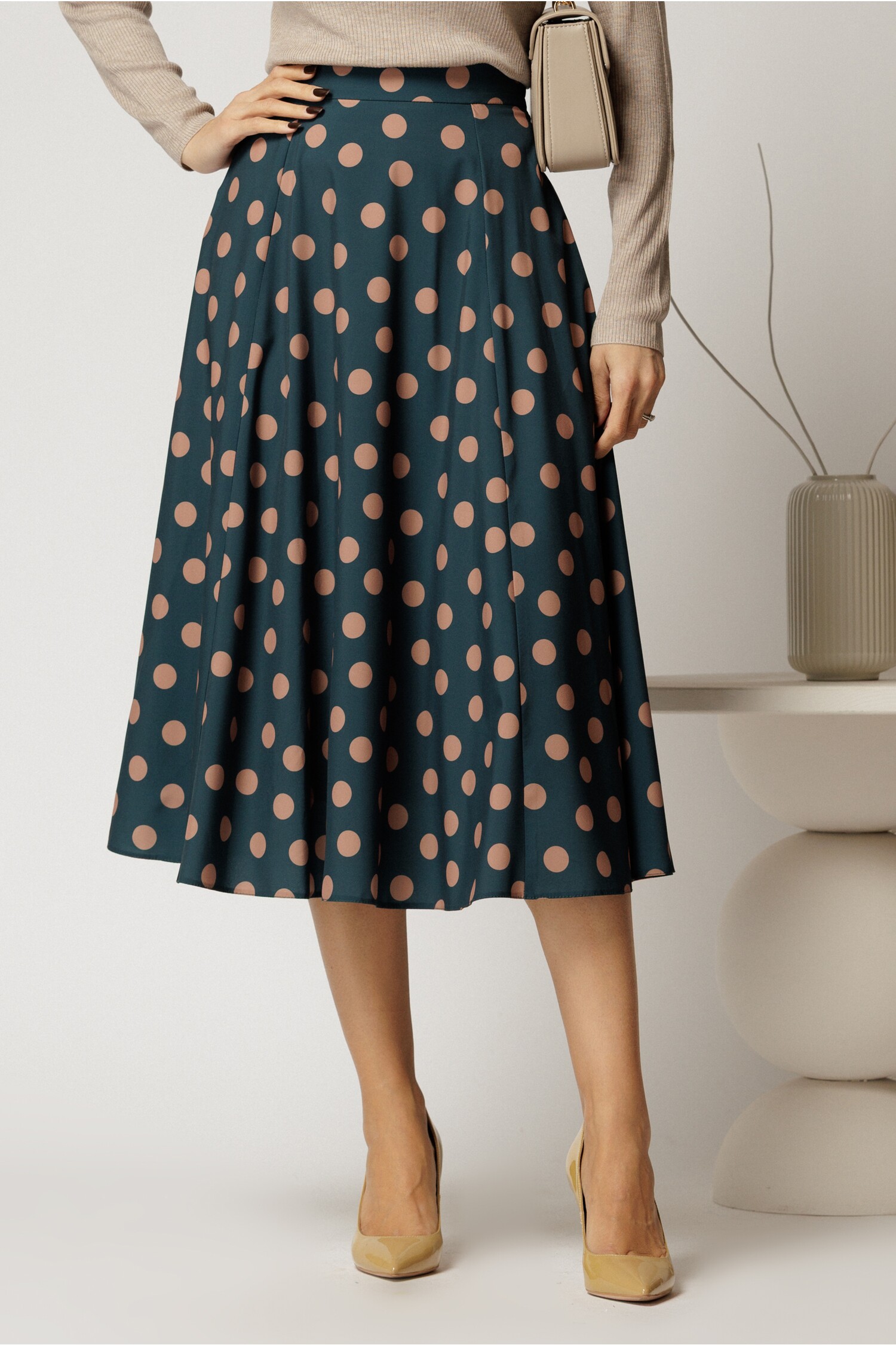 Fusta DY Fashion Turcoaz cu Buline - Look Elegant - imagine 1