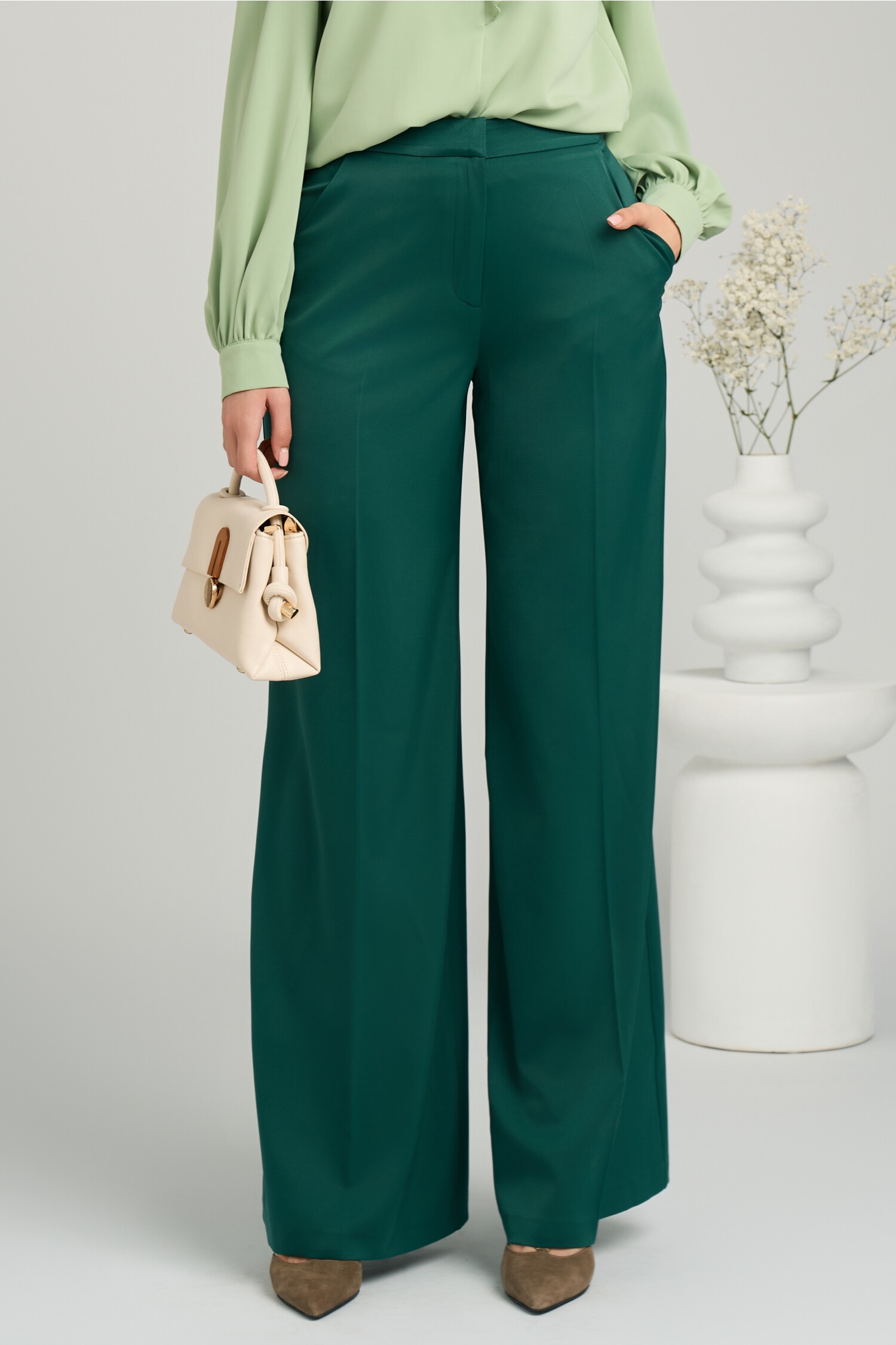 Pantaloni Satin Verzi DY Fashion Evazat