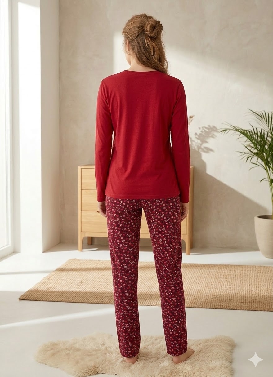 Pijama Dama 2 Bucati Bumbac Delis Rosu - imagine 2
