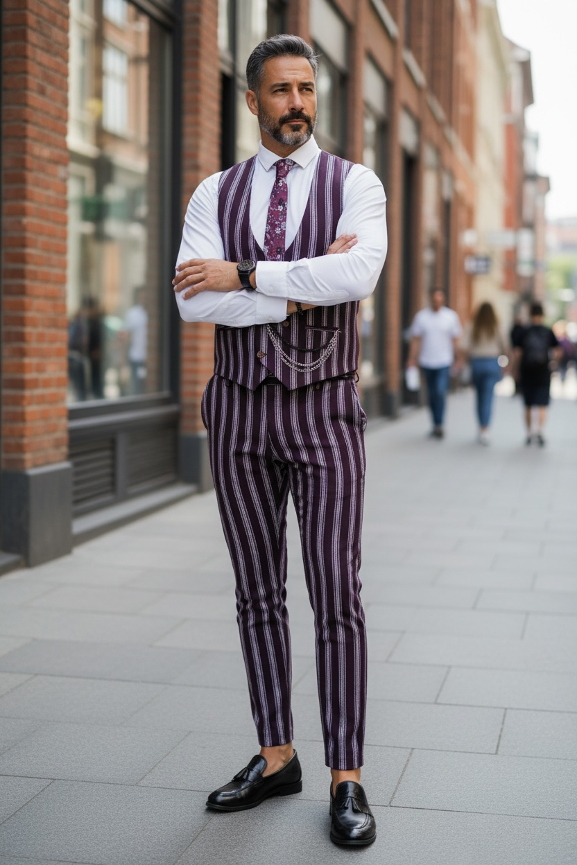 Compleu Barbati Vesta+Pantaloni Grena Slim Fit - imagine 2