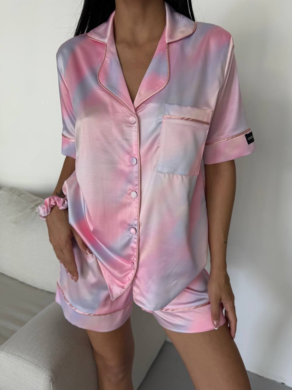 Set Pijama Delis 2 Piese Satin Sidefat cu Nasturi