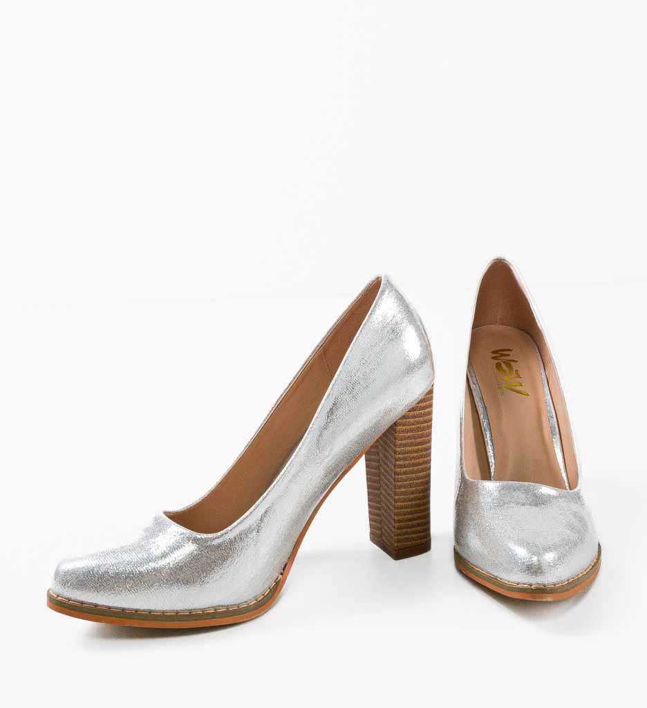 Pantofi Sulfo Argintii Eleganți cu Toc - imagine 6