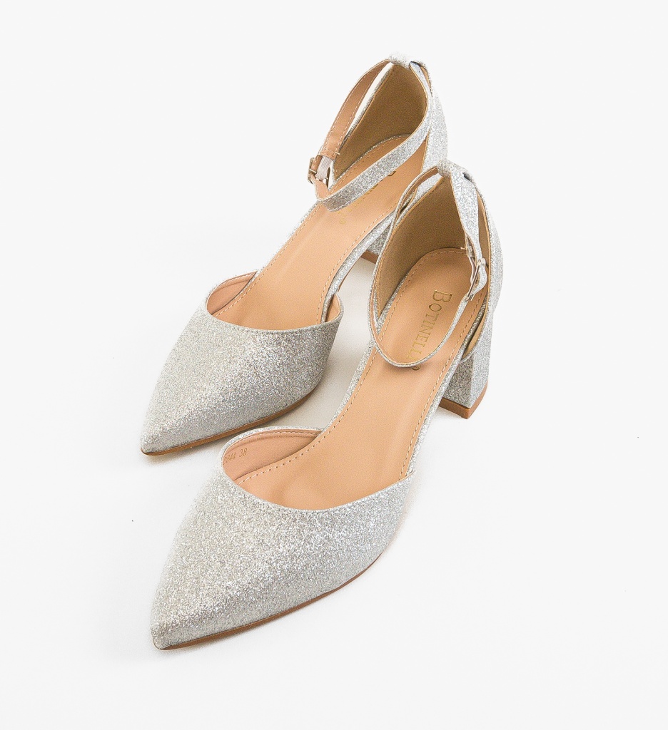 Pantofi Oppe Argintii cu Toc Eleganți - imagine 5