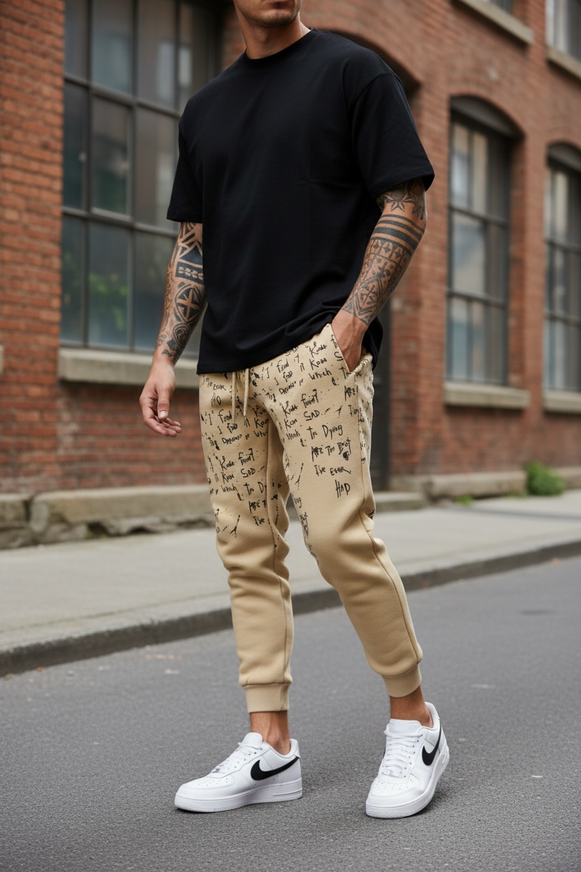 Pantaloni trening bej conici confortabili - imagine 2