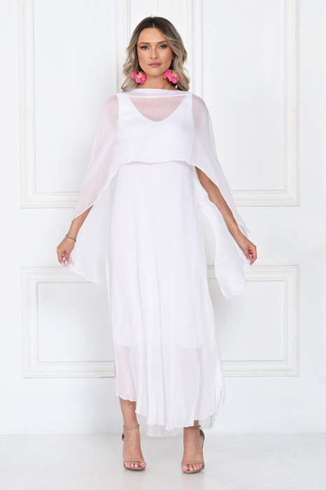 Capa dama din matase si vascoza tip kimono, croi fluid pentru layering, alba