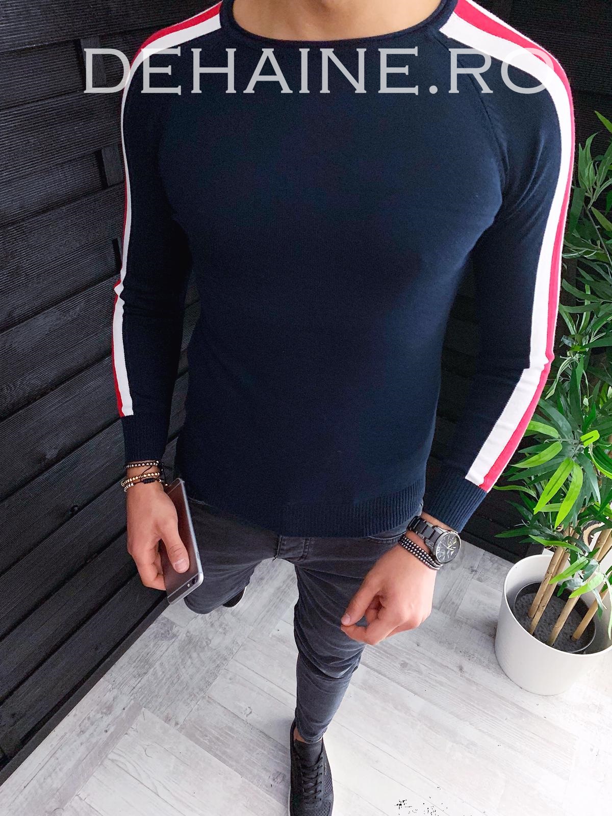 Bluza Barbati Slim Fit Bleumarin Bumbac