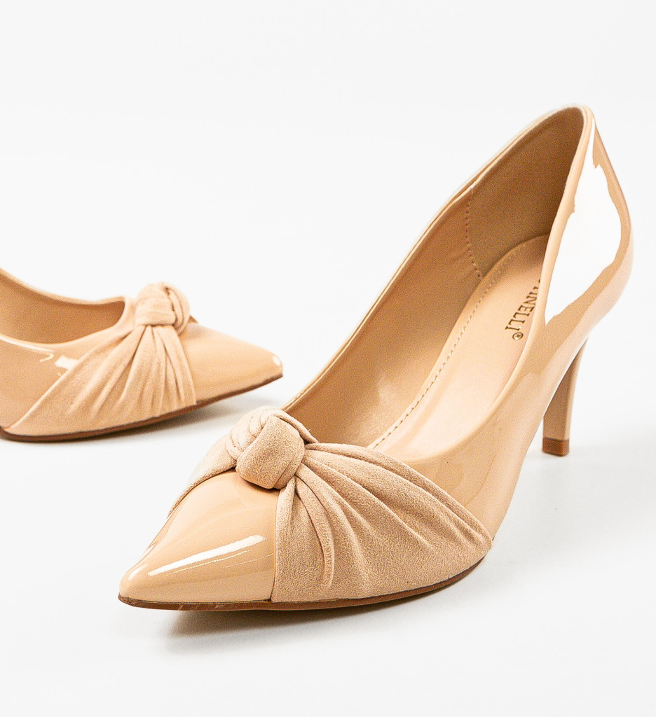Pantofi Dama Oprez Bej cu Toc Eleganți - imagine 9