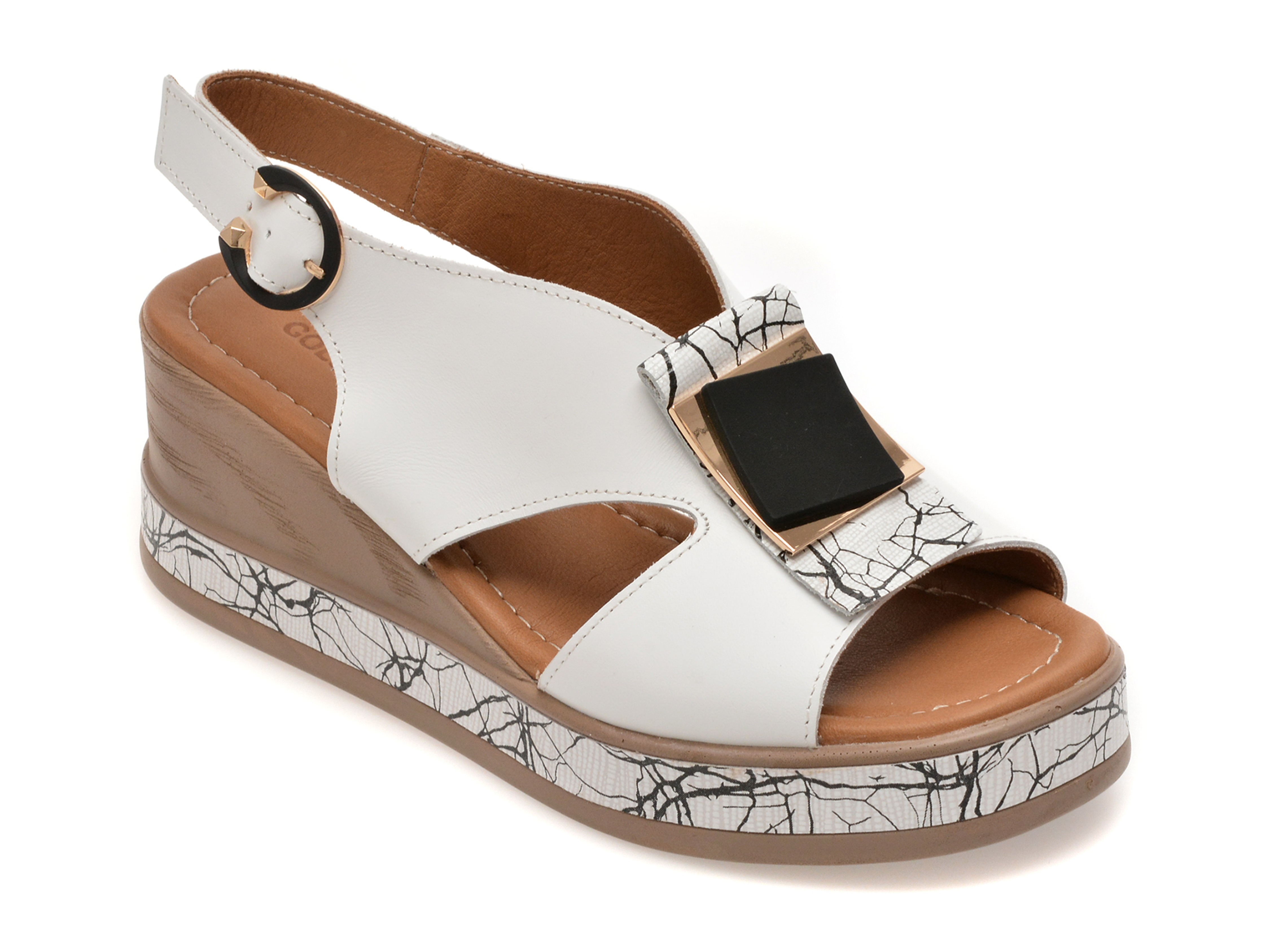 Sandale GOLD DEER albe din piele naturală