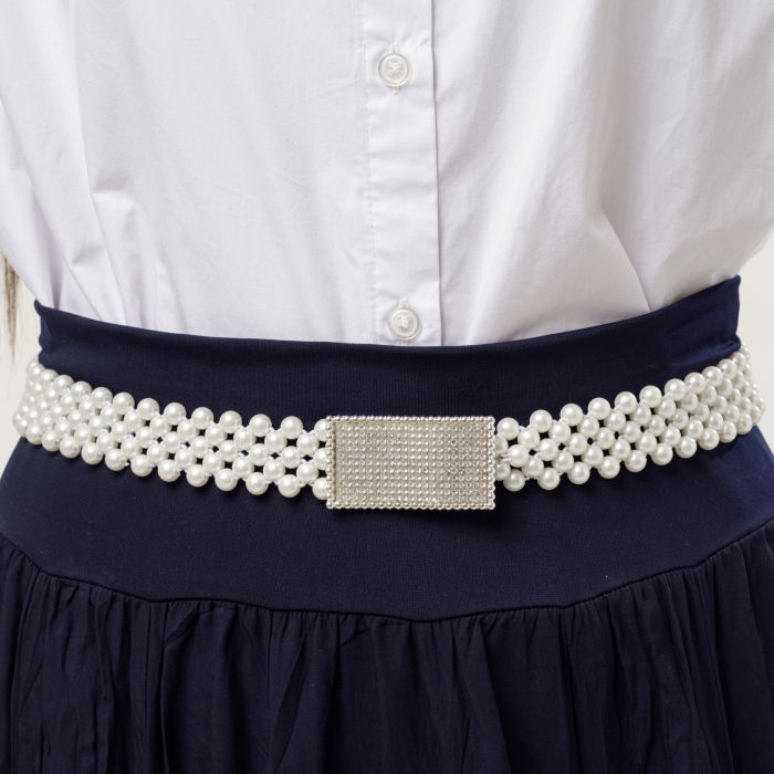 Curea Shopika cu margele perlate și strasuri