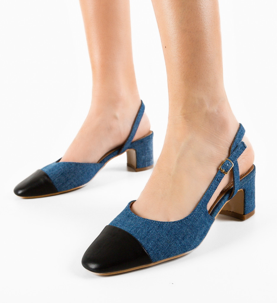 Pantofi Hauka Albastri Eleganți cu Toc - imagine 4