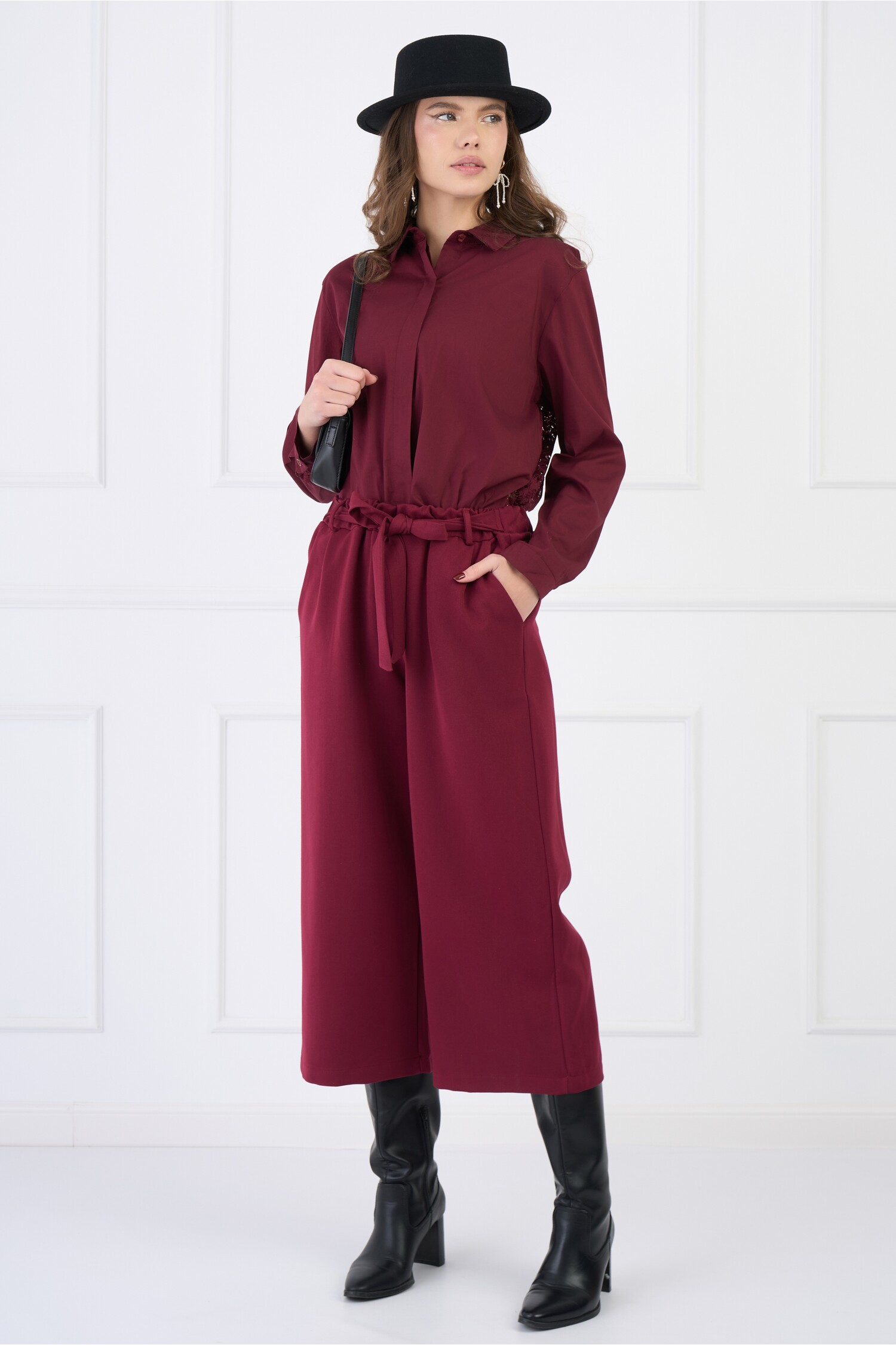 Pantaloni Stofa Bordo Evazati Smart-Casual