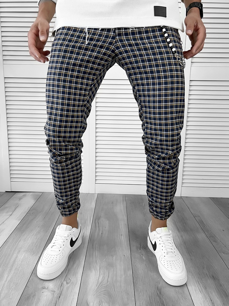 Pantaloni Barbati Carouri Casual din Bumbac