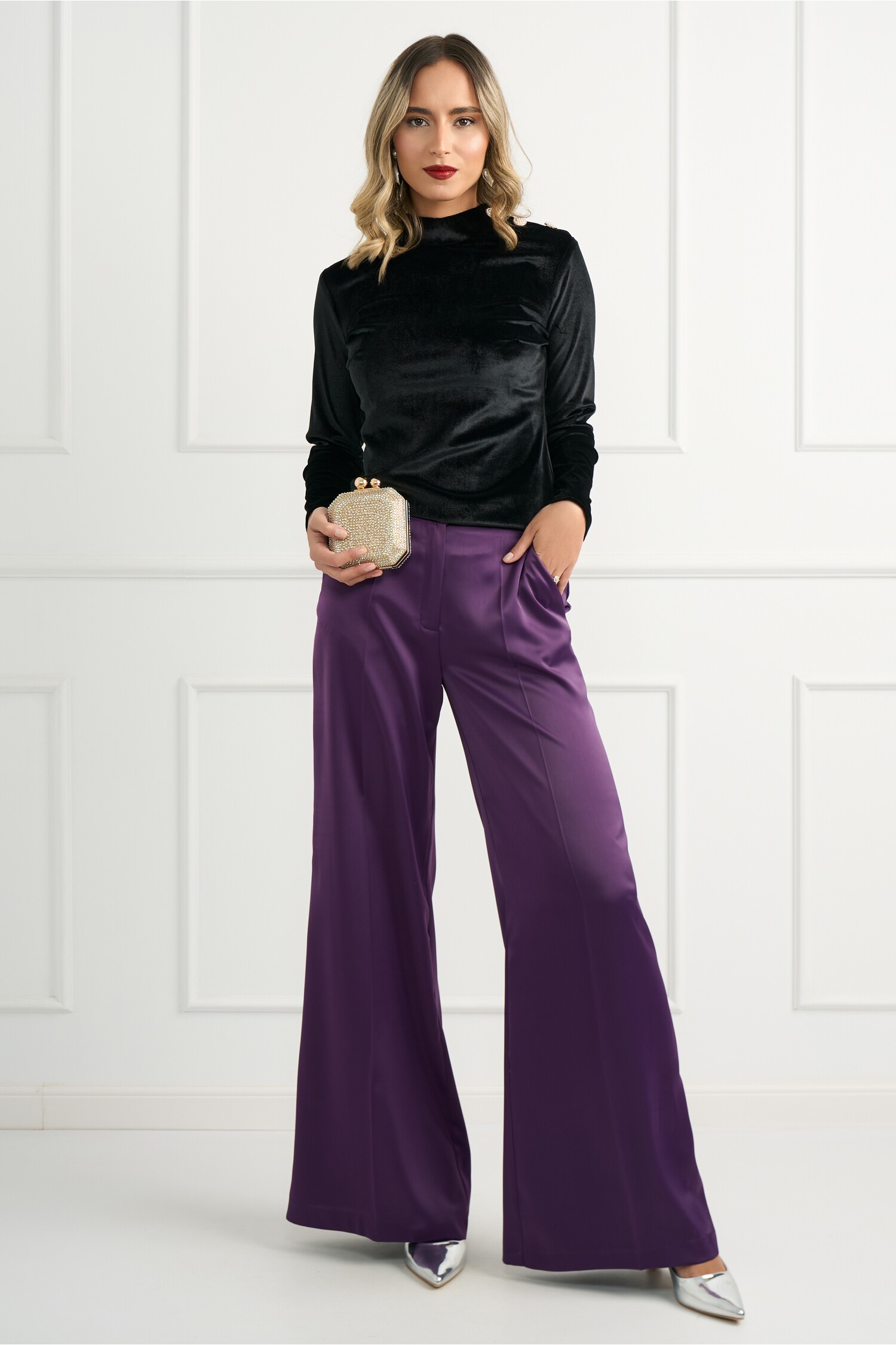 Pantaloni DY Fashion Satin Mov Evazat