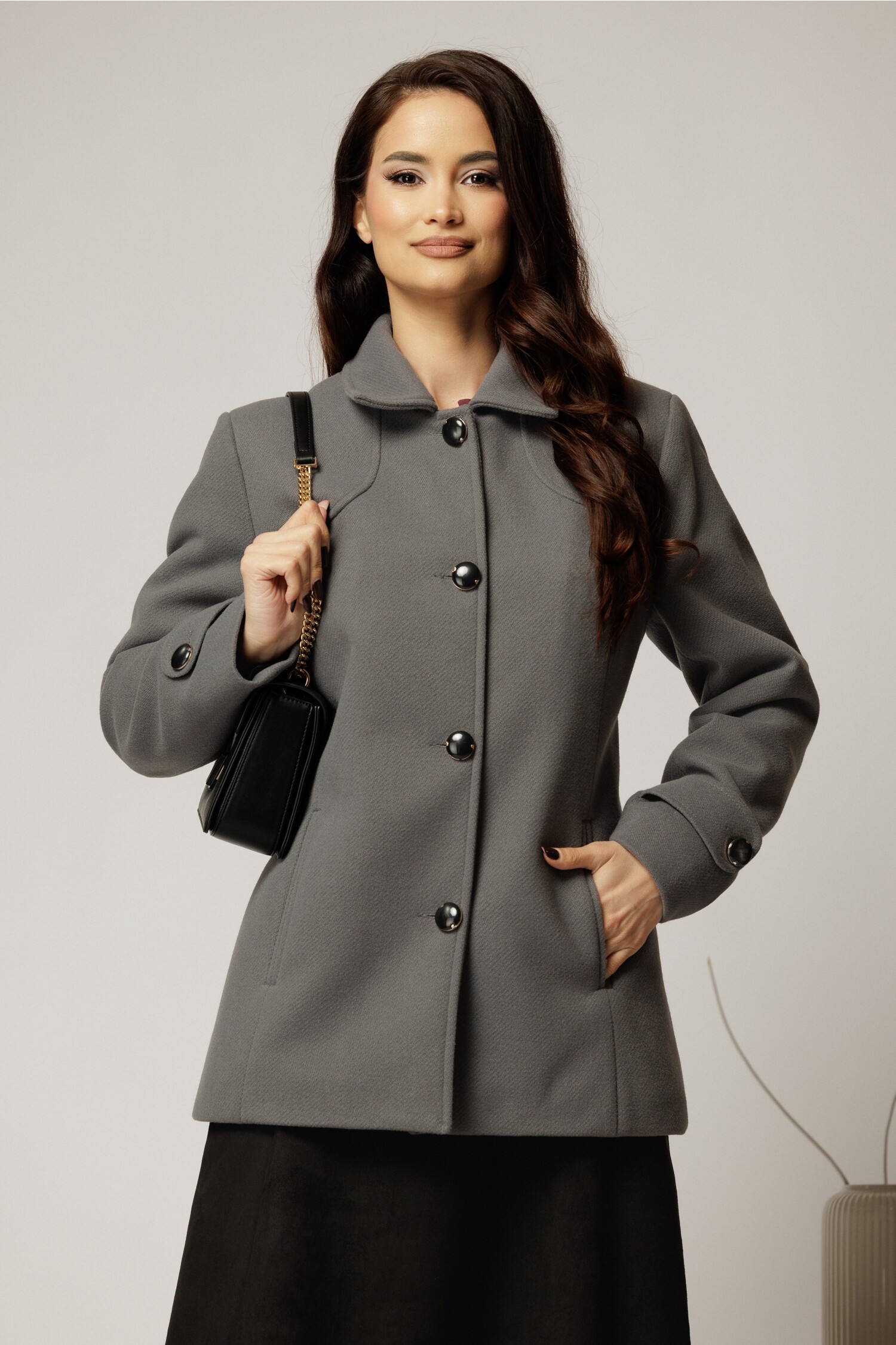 Palton Dama Gri Lana | Elegant și Cald