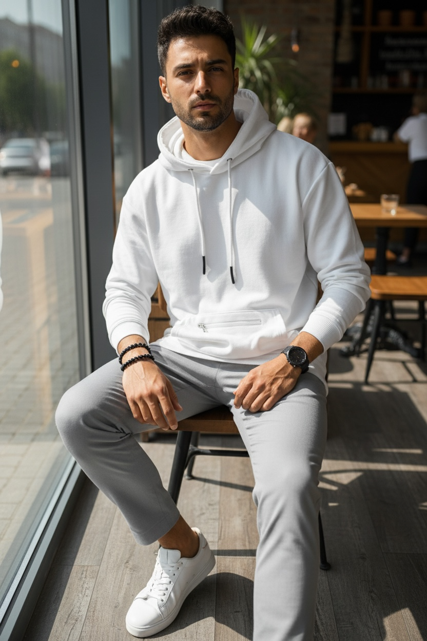 Hanorac Barbati Slim Fit Alb K150 H8 Casual - imagine 2